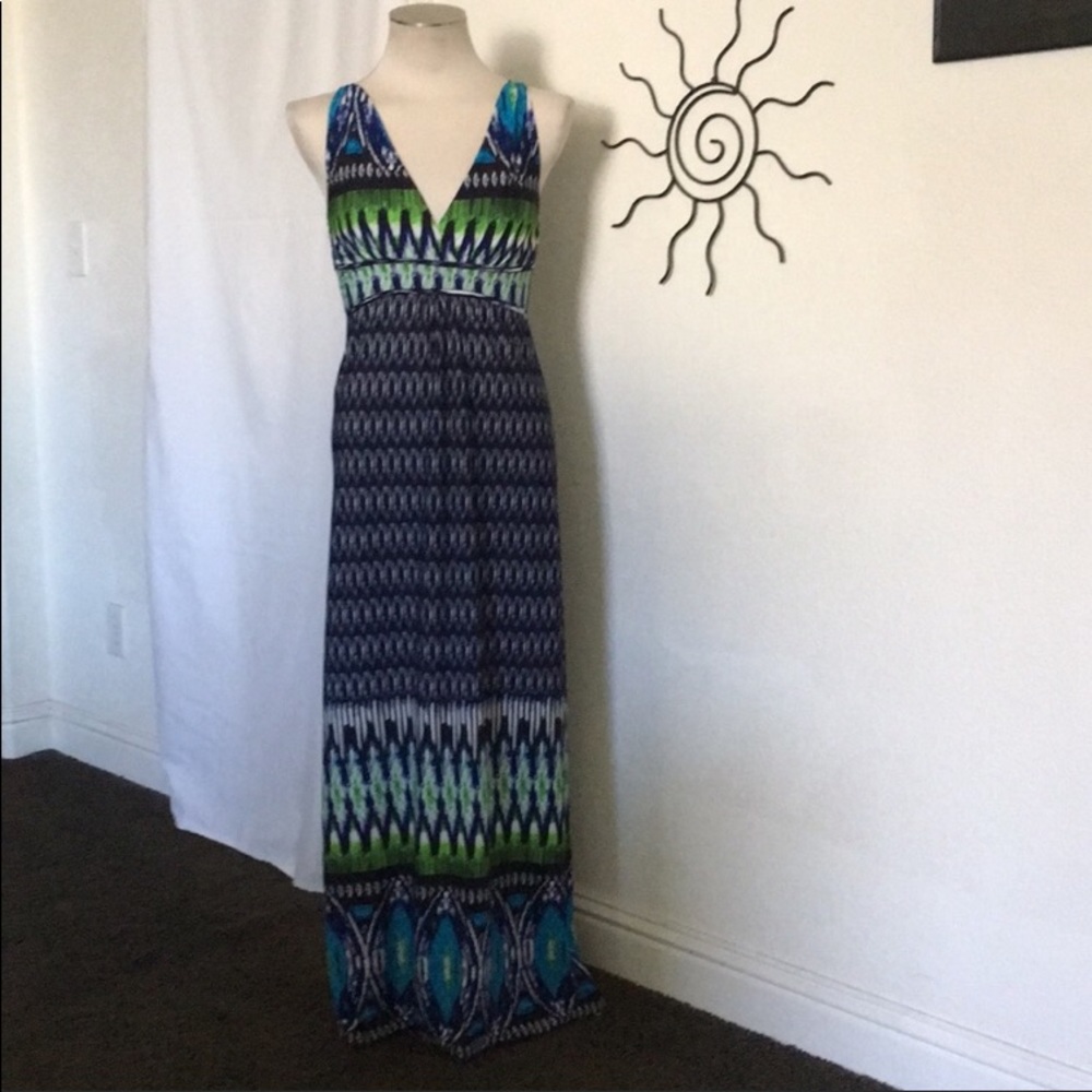 🌼Raindrops Navy Green & Turquoise Maxi Dress